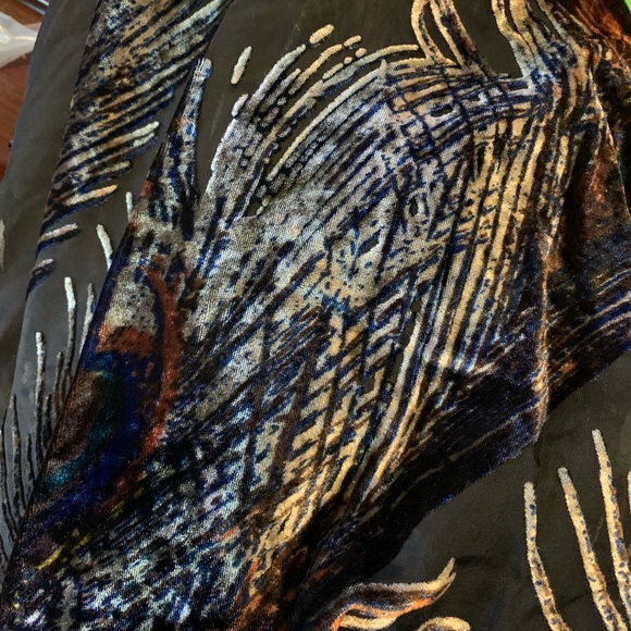 Inc International velvet burn out feather prints 3/4 sleeve kimono duster goth - Picture 4 of 10